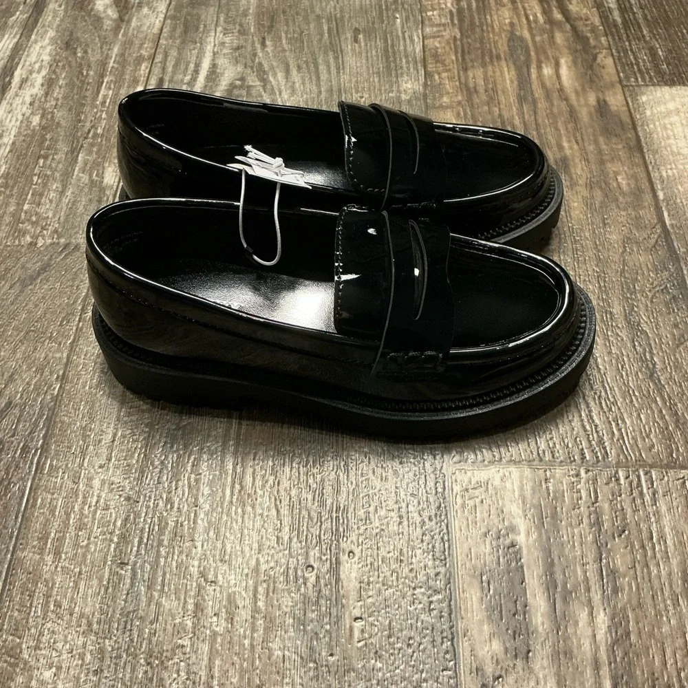 Kid’s Black Patent Lug Sole Penny Loafers Size 12